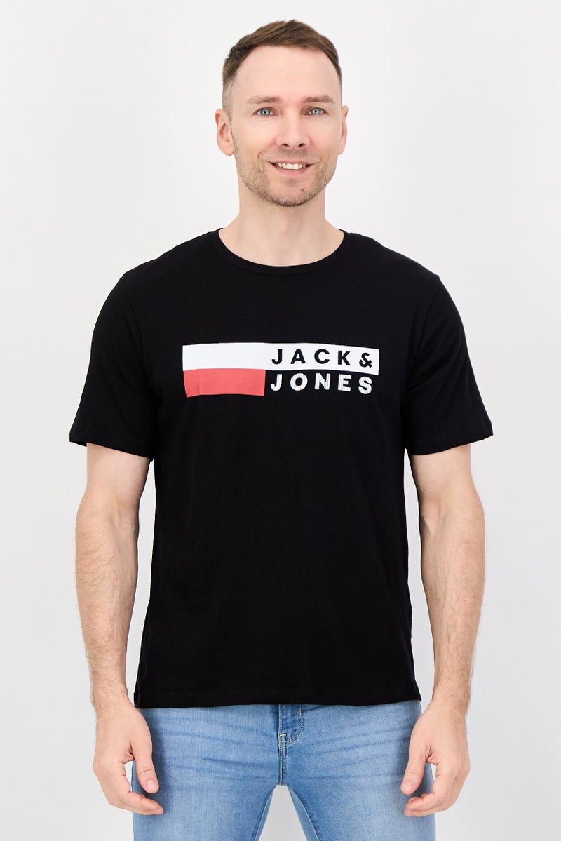 JACK & JONES Men Crew Neck Short Sleeve Brand Logo T-Shirt, Black - Image 1